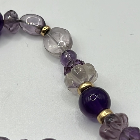 AMETHYST, GLASS, AND GOLD BEAD ARTISAN WRAP NECKLACE 63” - Picture 8 of 11